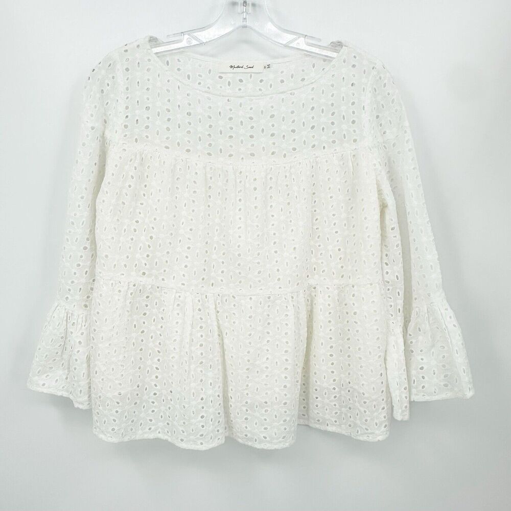 Mustard Seed Womens Blouse S White Eyelet Bell Sleeve Boho Cottagecore‎ Feminine